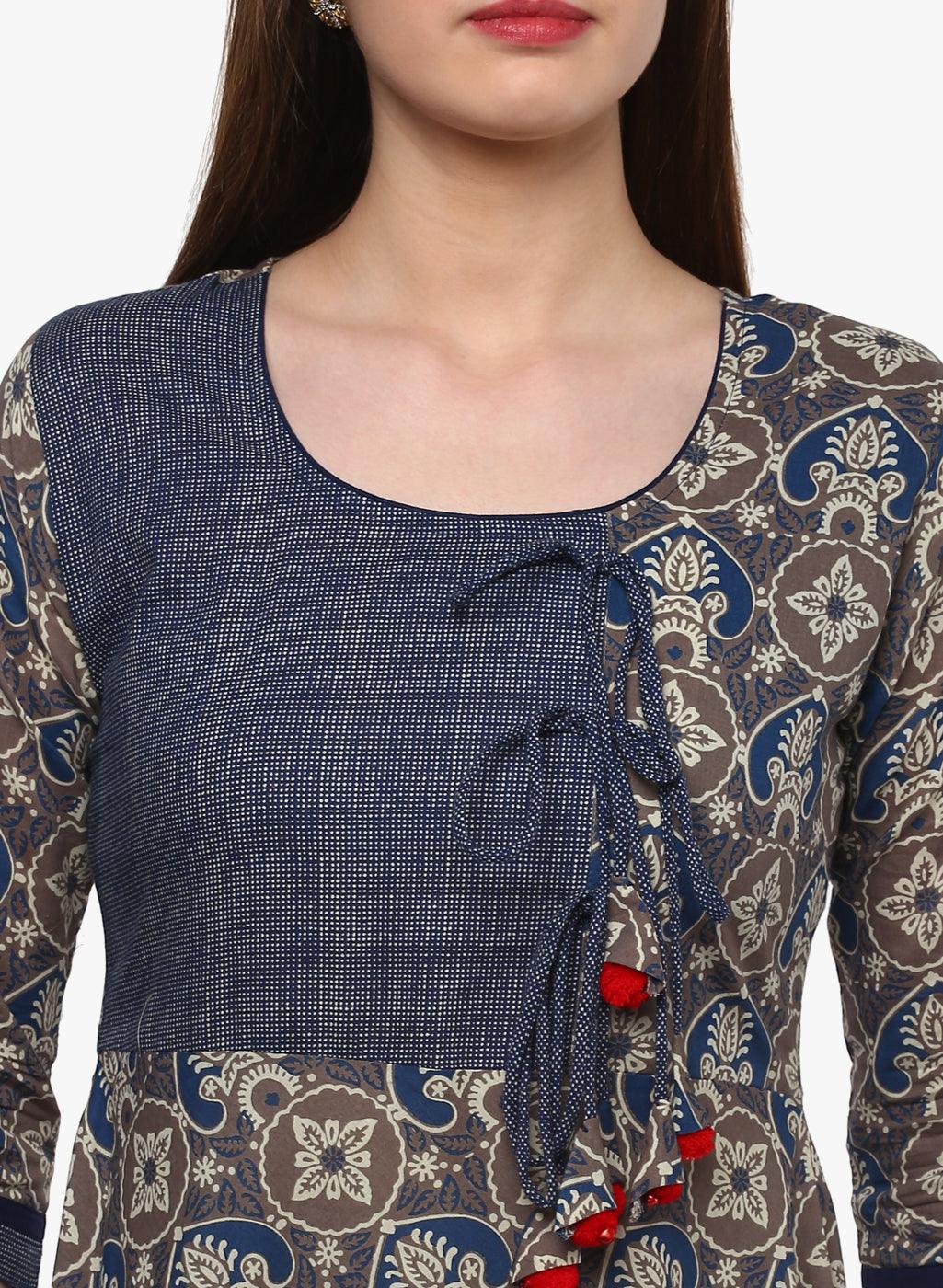  Blue And Grey Cotton Anarkali -  world