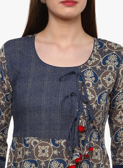  Blue And Grey Cotton Anarkali -  world