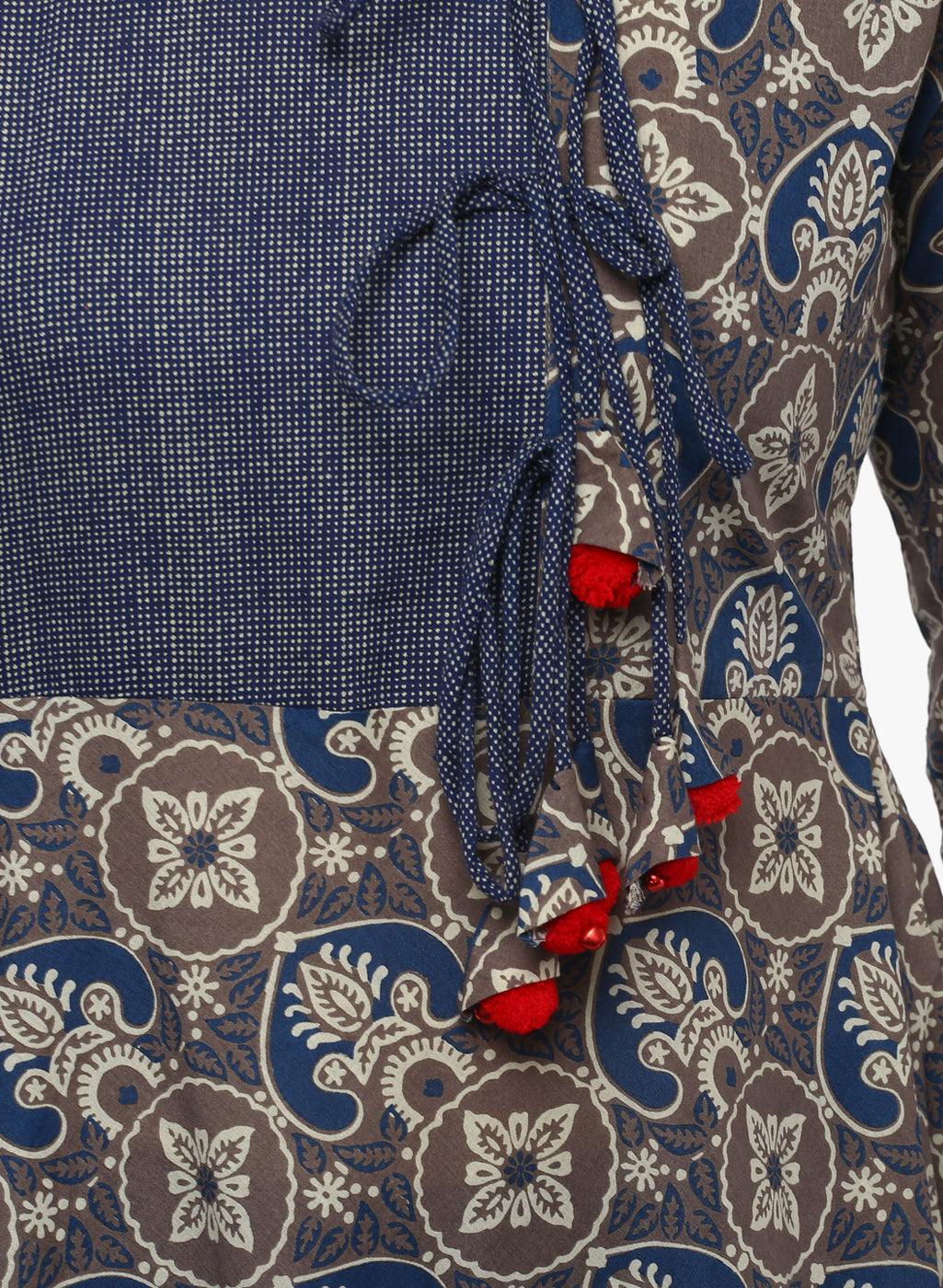  Blue And Grey Cotton Anarkali -  world