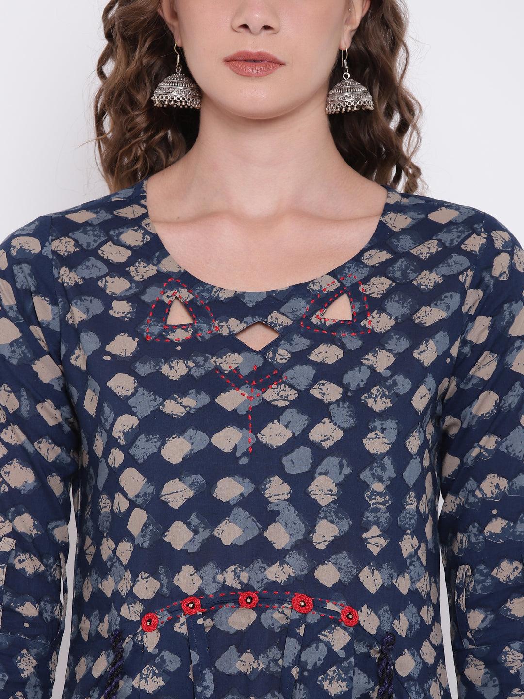  Indigo A Line Cotton Kurta -  world