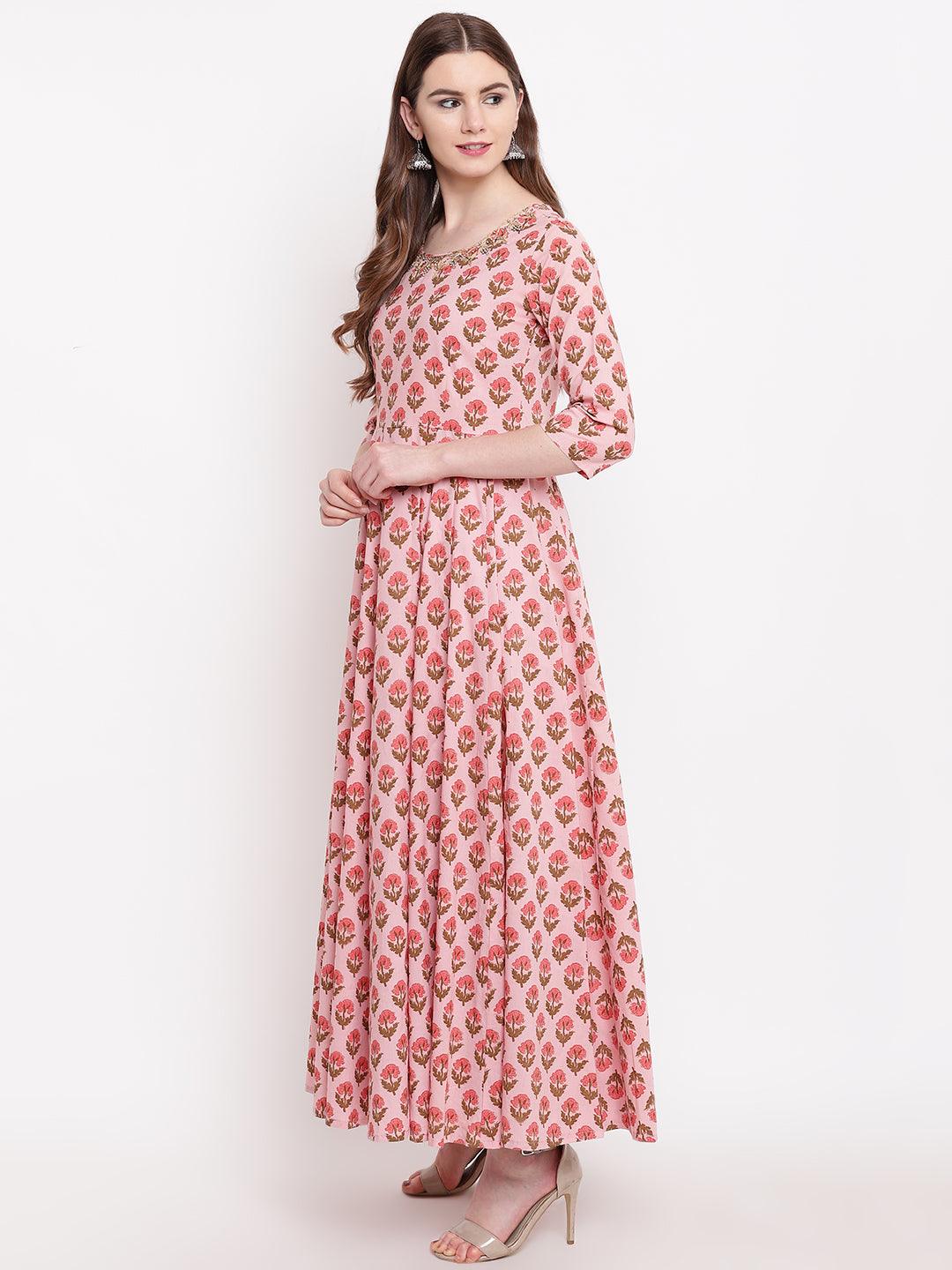  Pink Cotton Gotta Patti Work Anarkali Kurta -  world