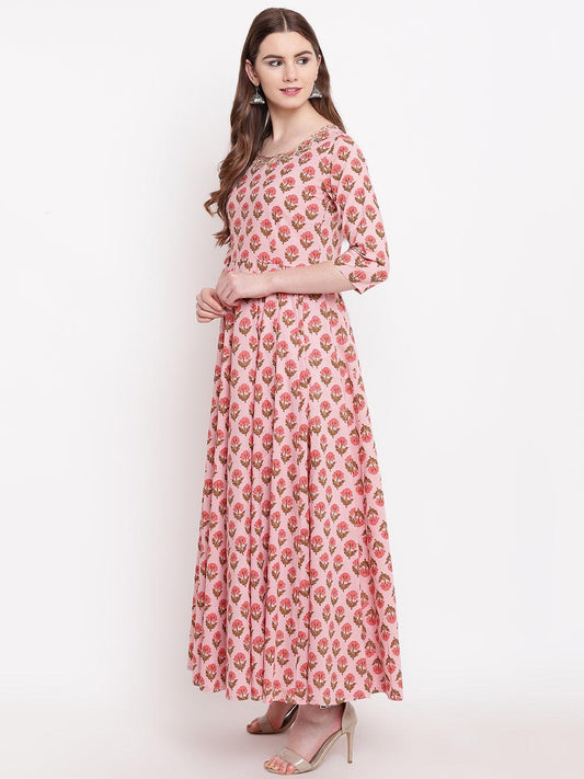  Pink Cotton Gotta Patti Work Anarkali Kurta -  world