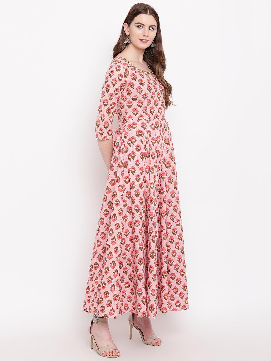  Pink Cotton Gotta Patti Work Anarkali Kurta -  world