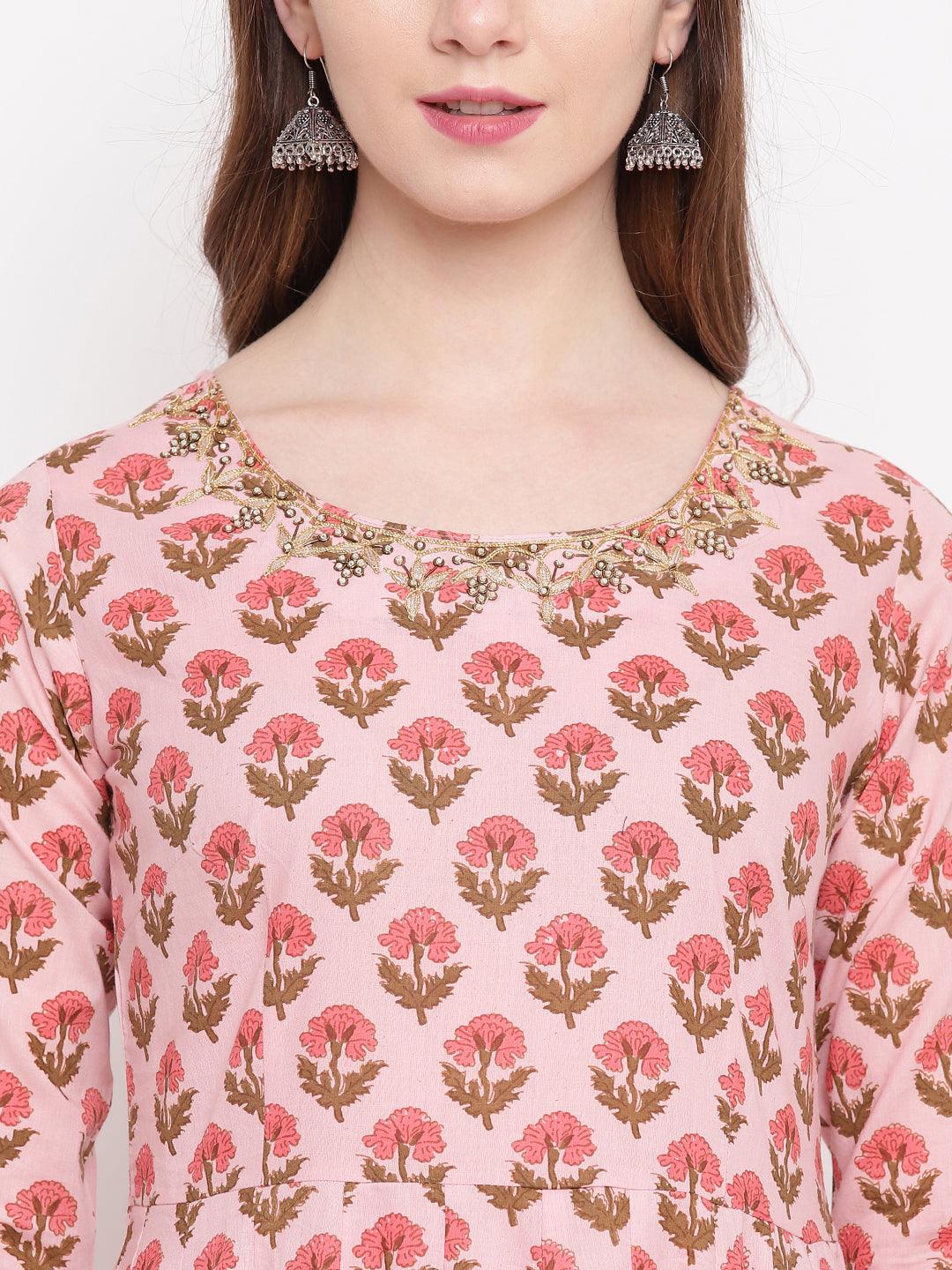  Pink Cotton Gotta Patti Work Anarkali Kurta -  world