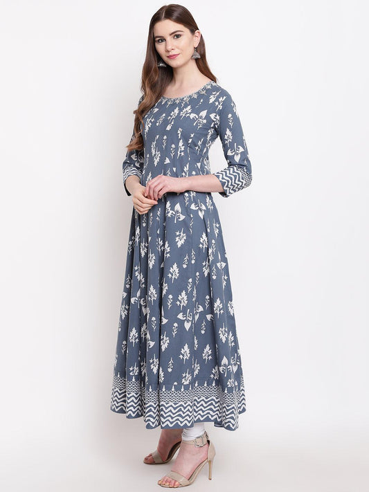 Grey Cotton Gotta Patti Work Anarkali Kurta -  world