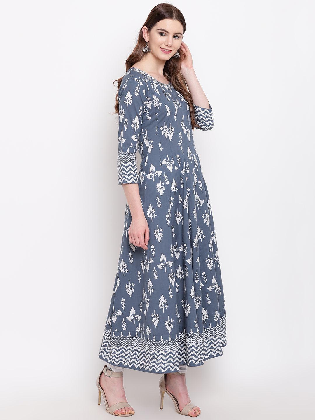  Grey Cotton Gotta Patti Work Anarkali Kurta -  world