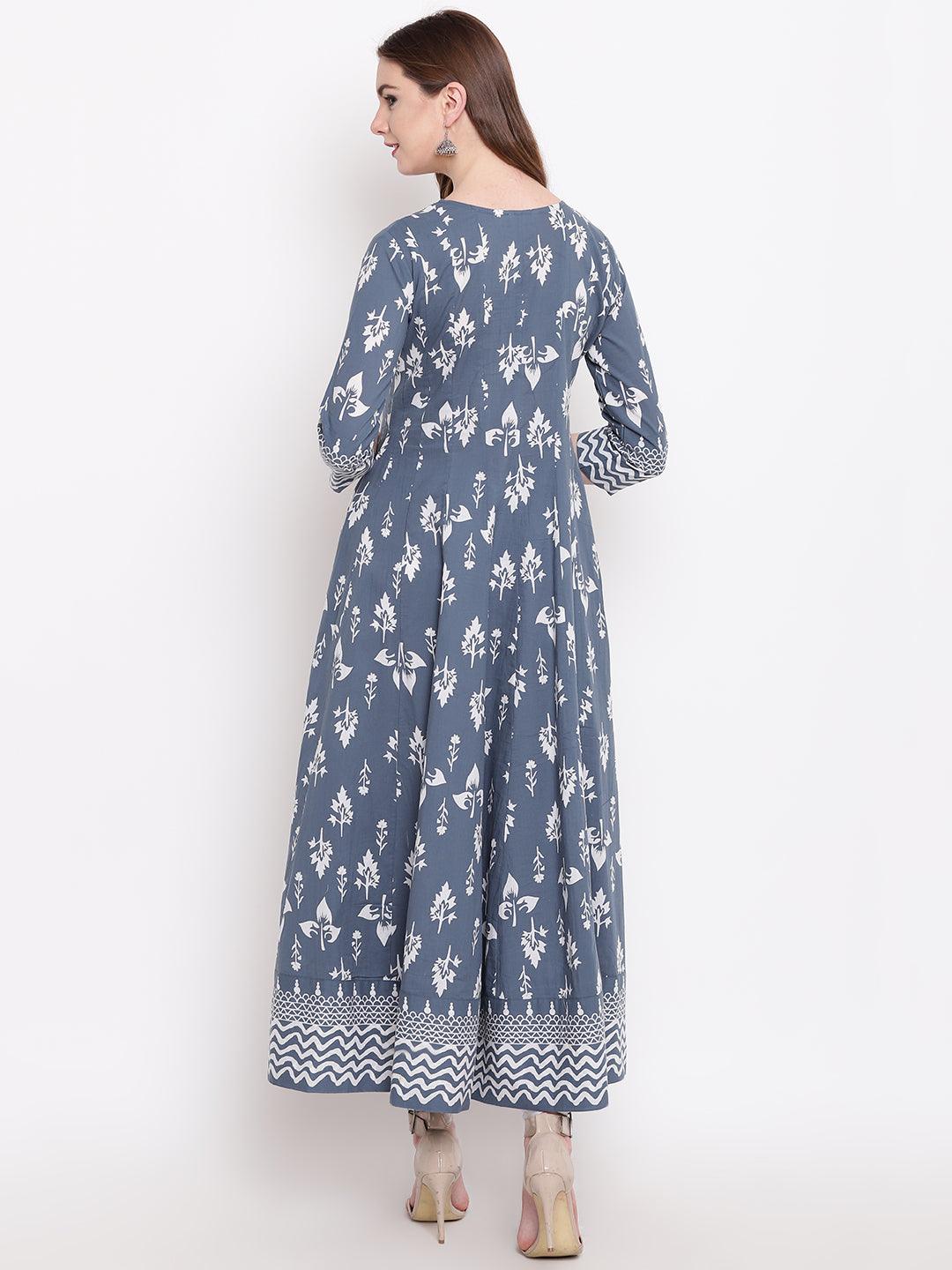  Grey Cotton Gotta Patti Work Anarkali Kurta -  world
