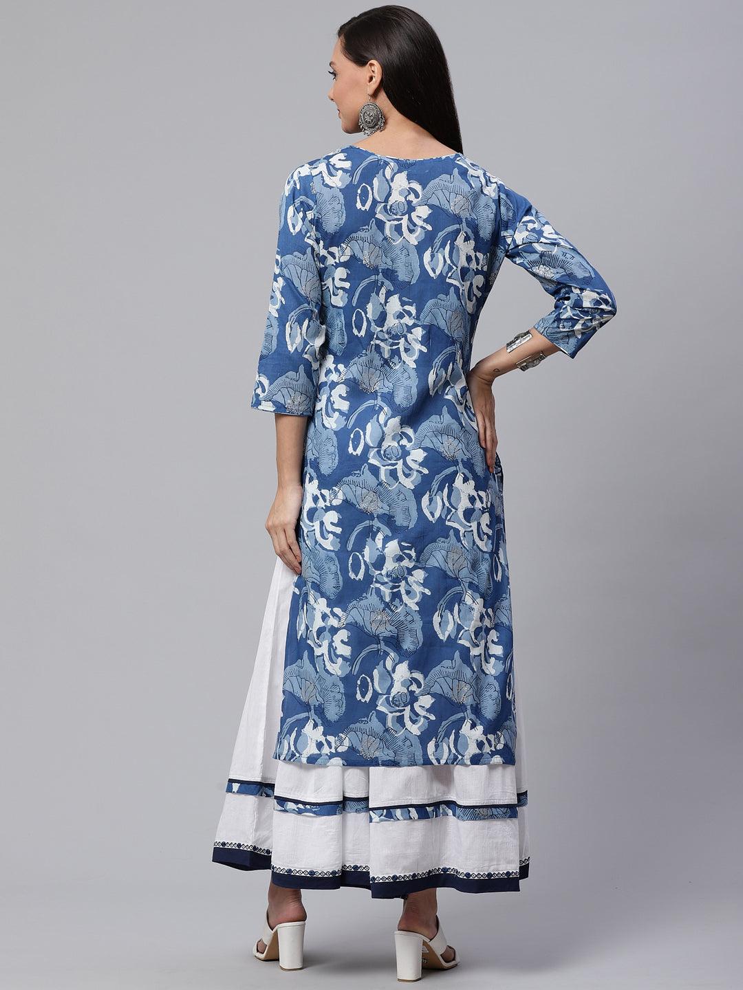  Blue Cotton Kurta With Mulmul Sharara -  world