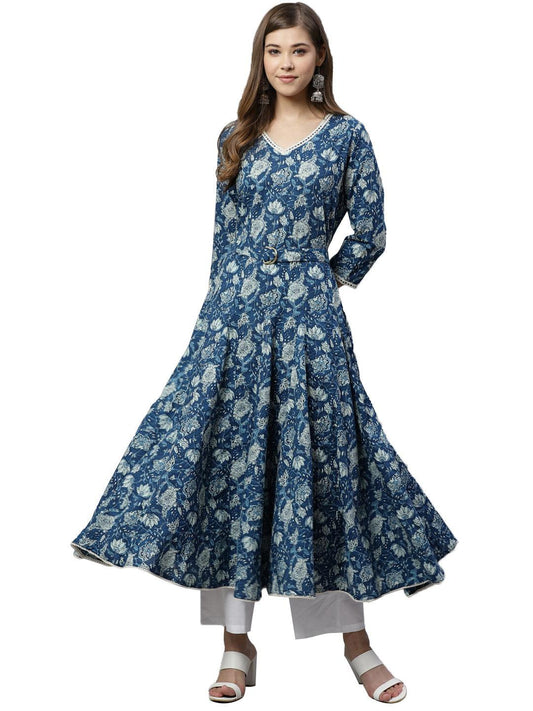  Indigo Flaired Kurta With Belt -  world
