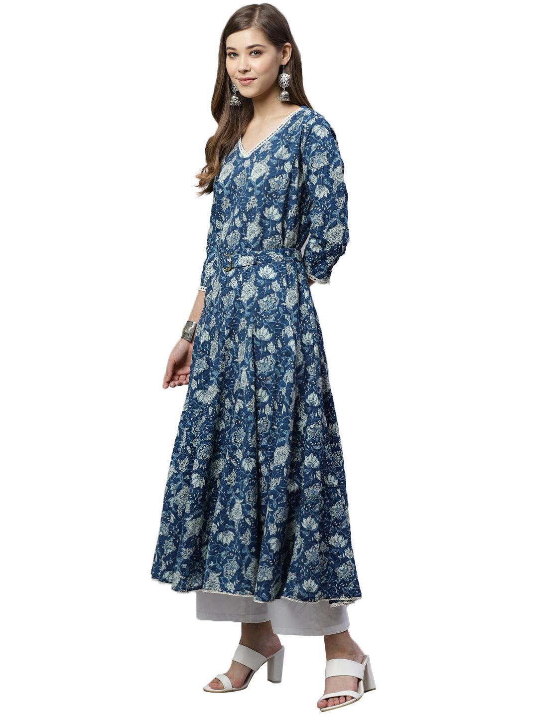  Indigo Flaired Kurta With Belt -  world