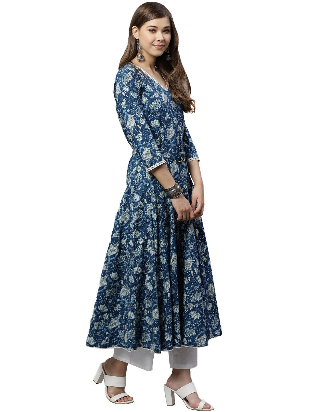  Indigo Flaired Kurta With Belt -  world