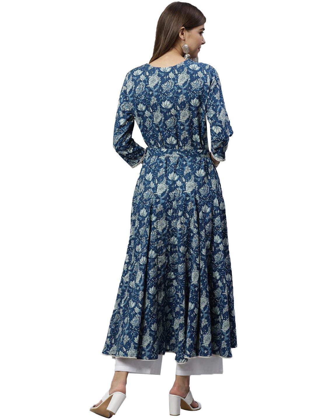  Indigo Flaired Kurta With Belt -  world