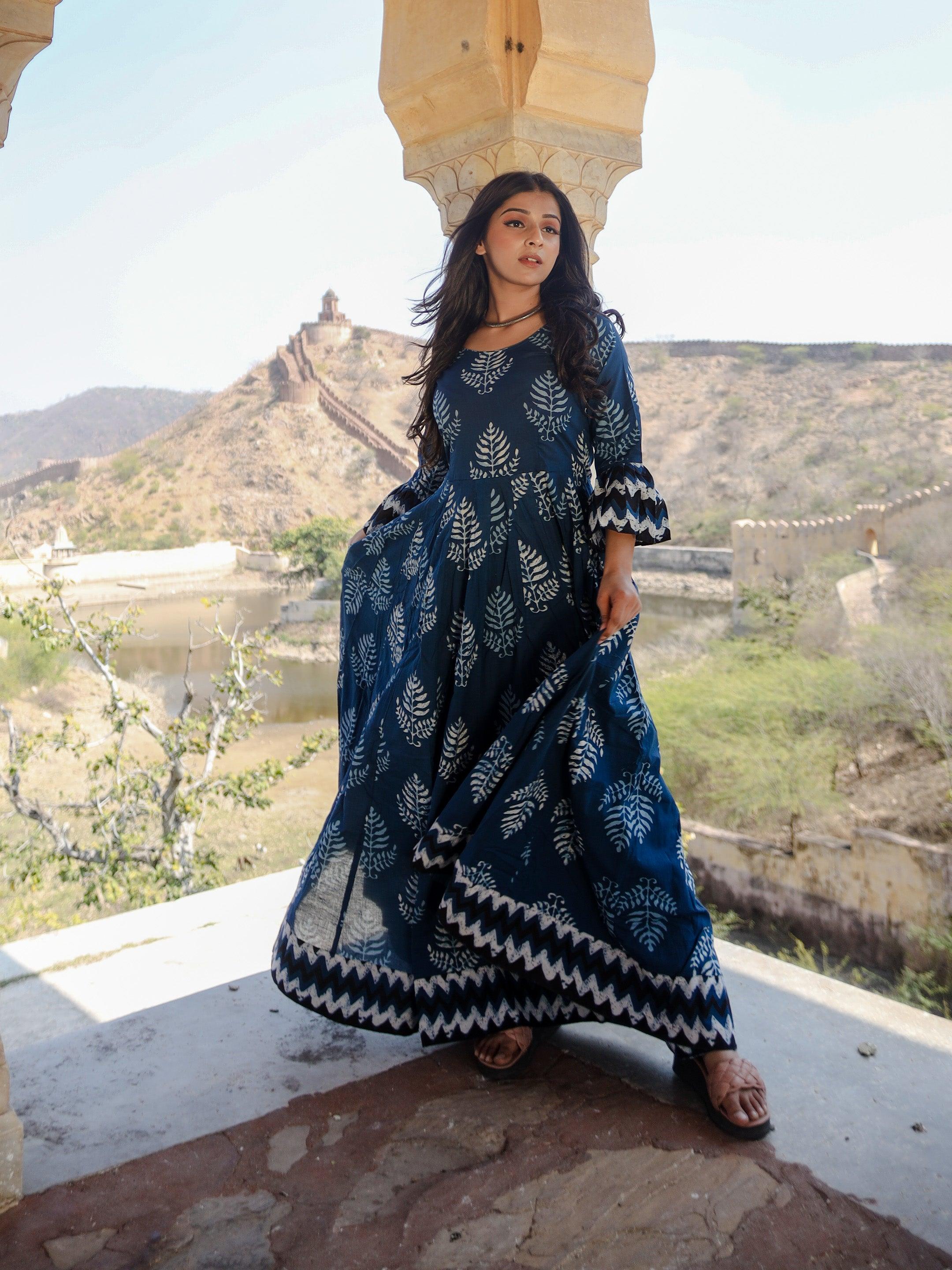  Blue Long Cotton Anarkali - world.com
