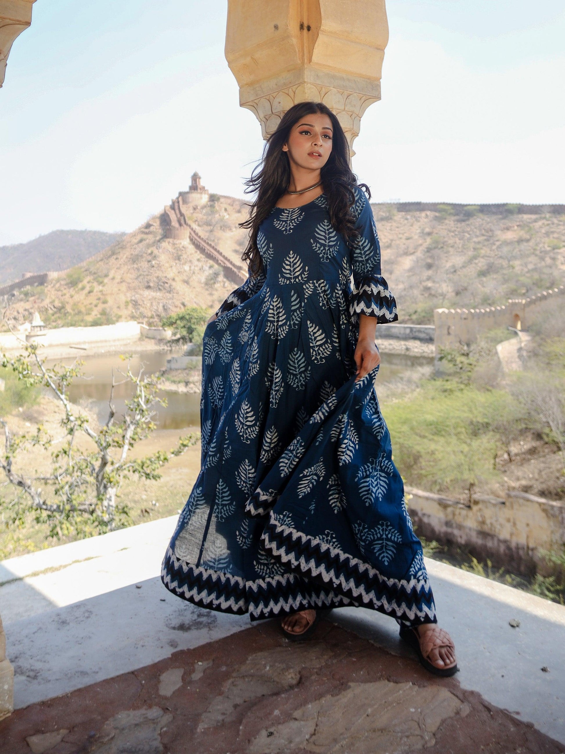 Blue Long Cotton Anarkali - world.com