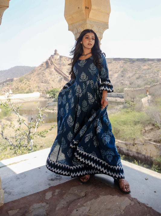  Blue Long Cotton Anarkali - world.com