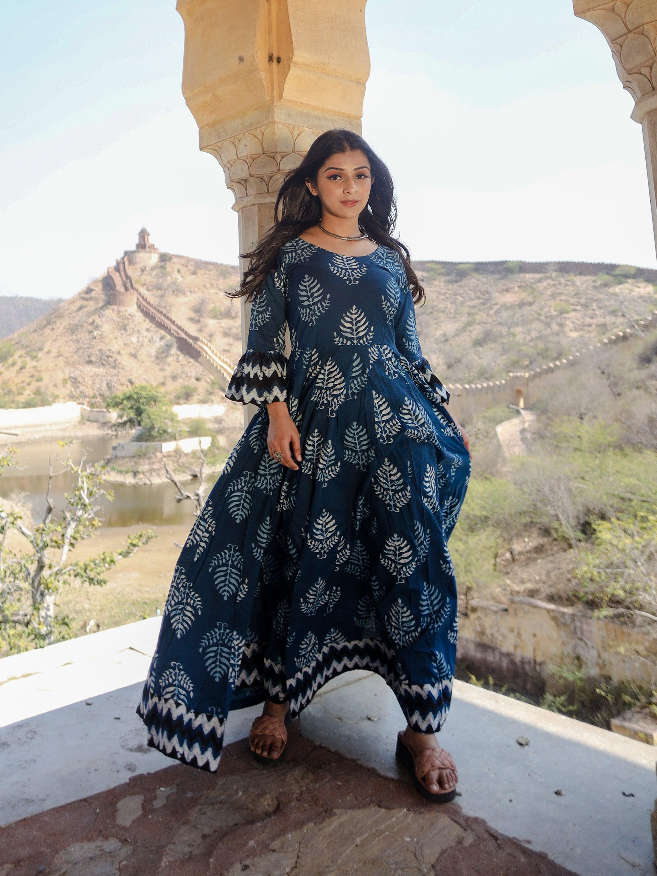  Blue Long Cotton Anarkali - world.com
