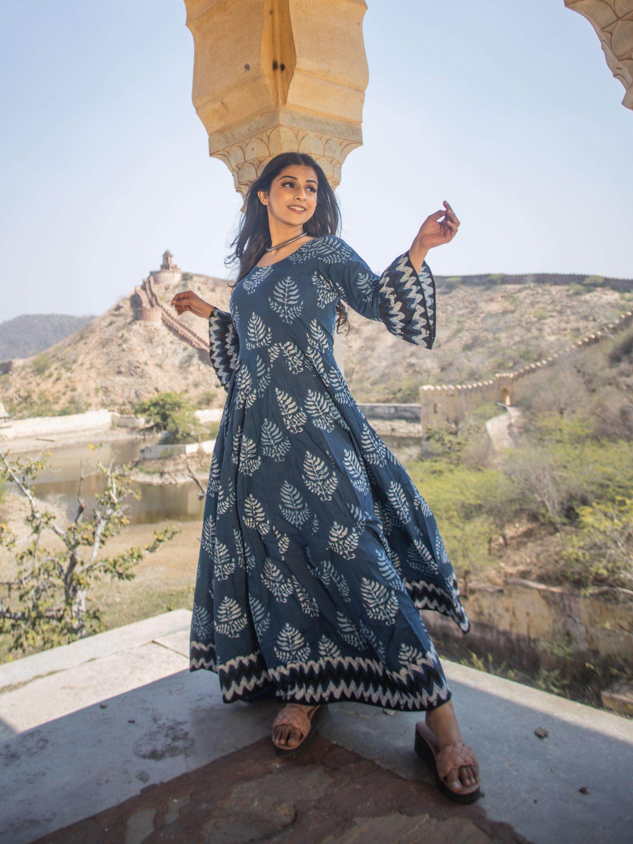  Blue Long Cotton Anarkali - world.com