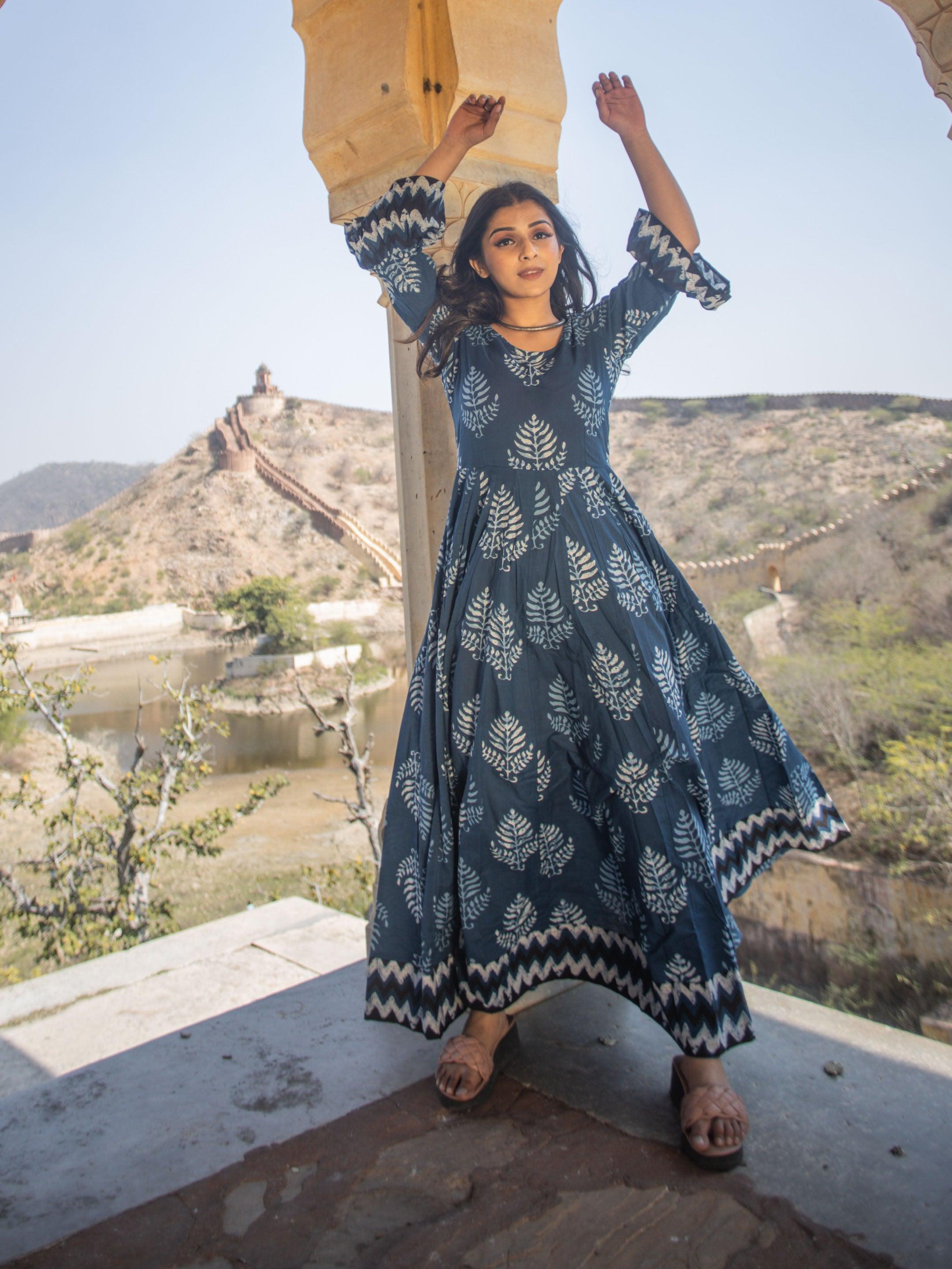  Blue Long Cotton Anarkali - world.com