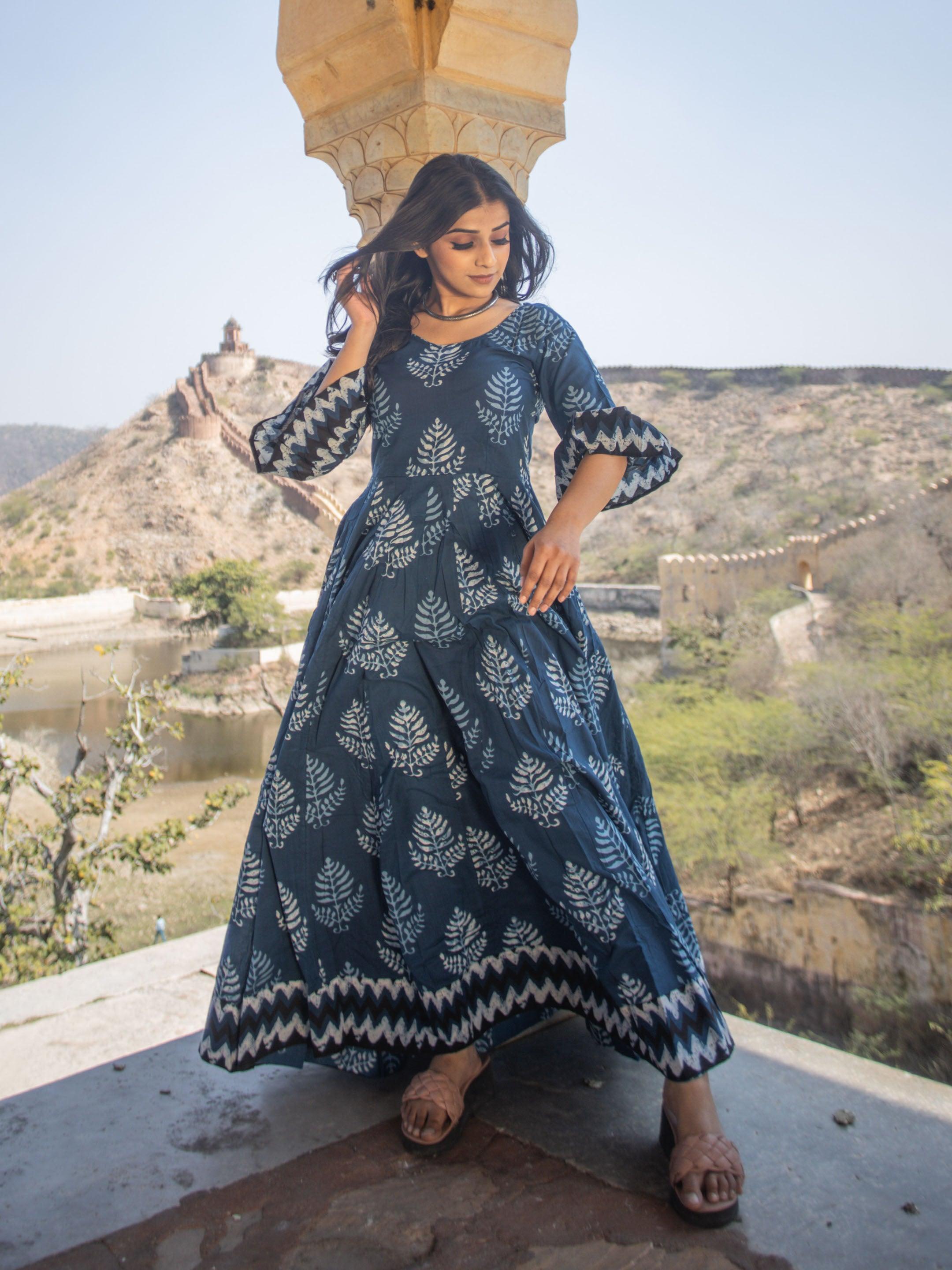  Blue Long Cotton Anarkali - world.com
