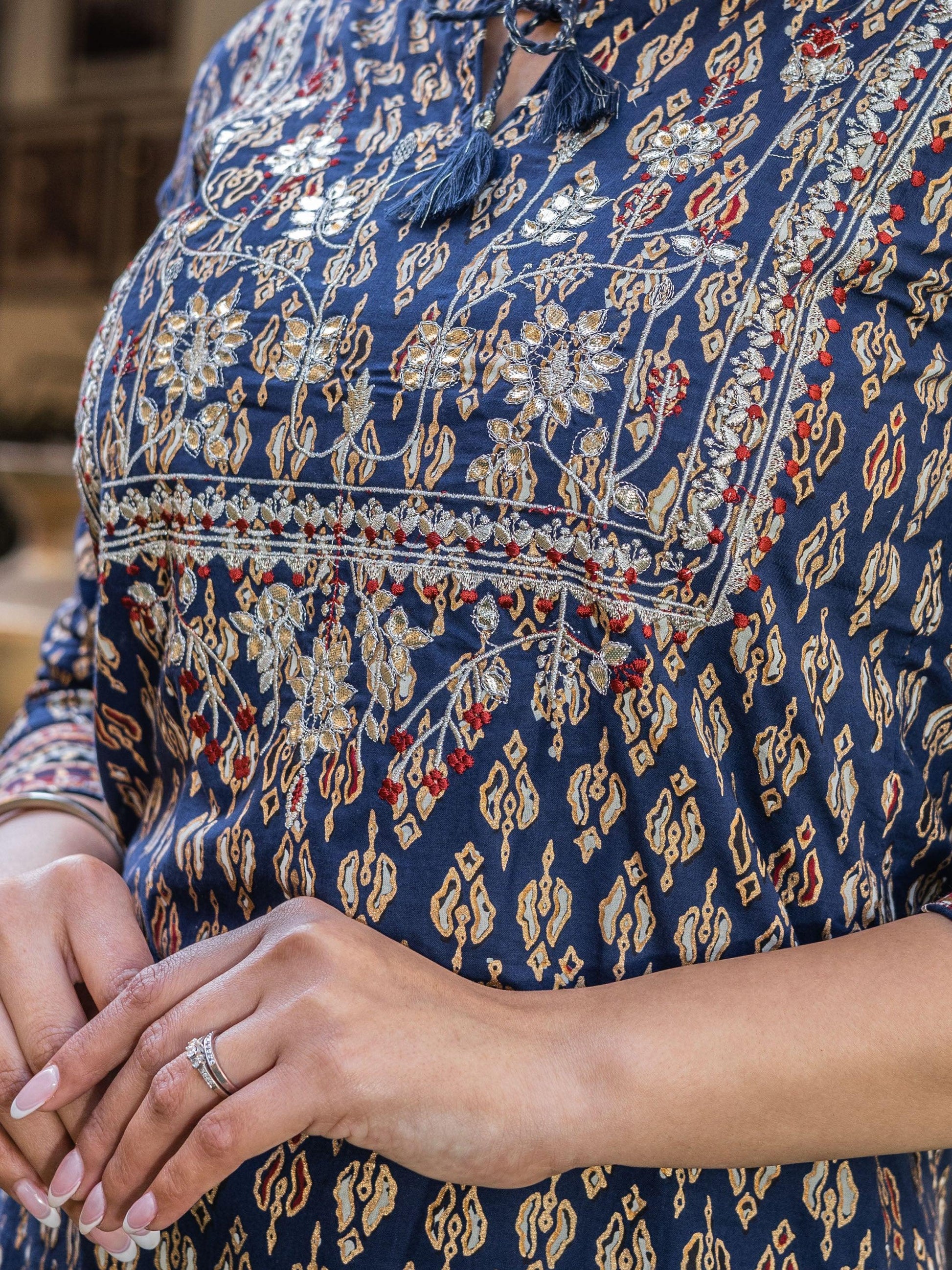  Navy Blue Cotton Gota Patti Palazzo Set - world.com