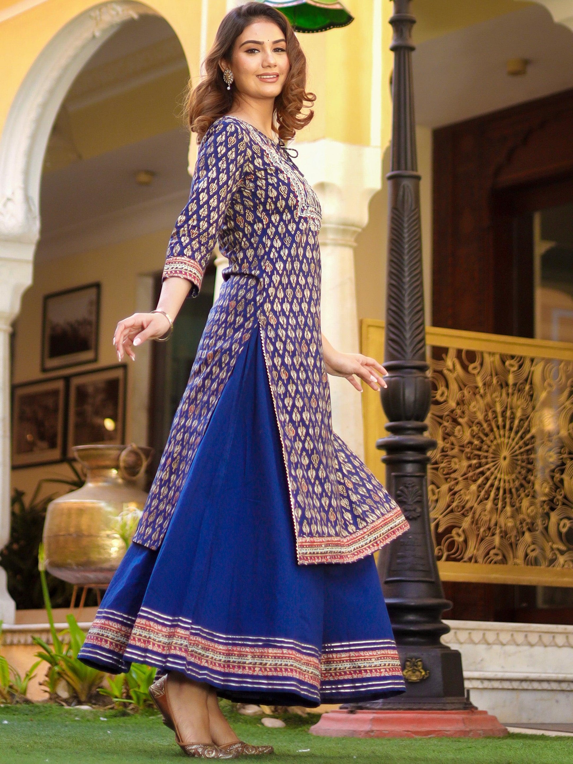  Navy Blue Cotton Gota Patti Palazzo Set - world.com