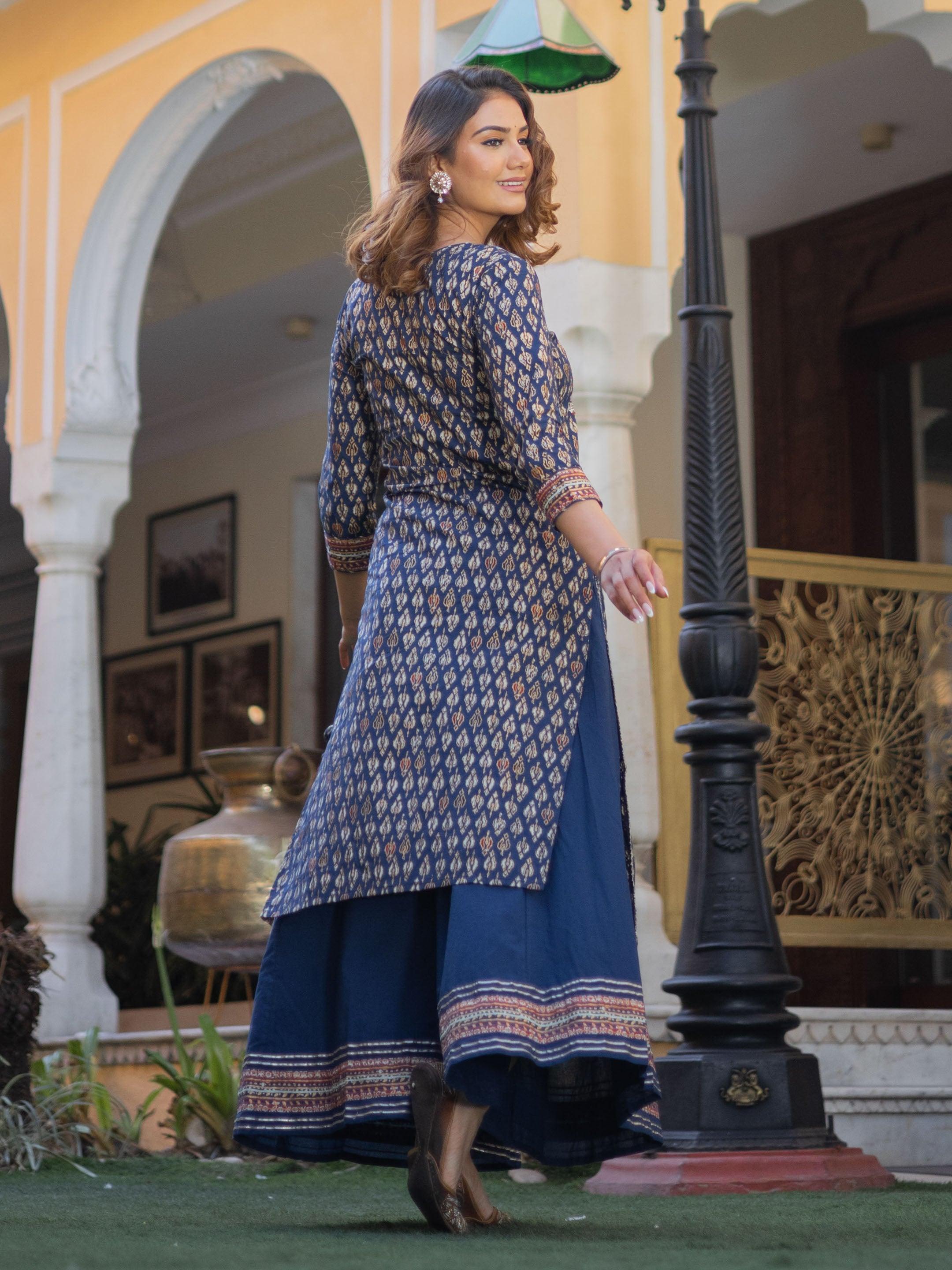  Navy Blue Cotton Gota Patti Palazzo Set - world.com