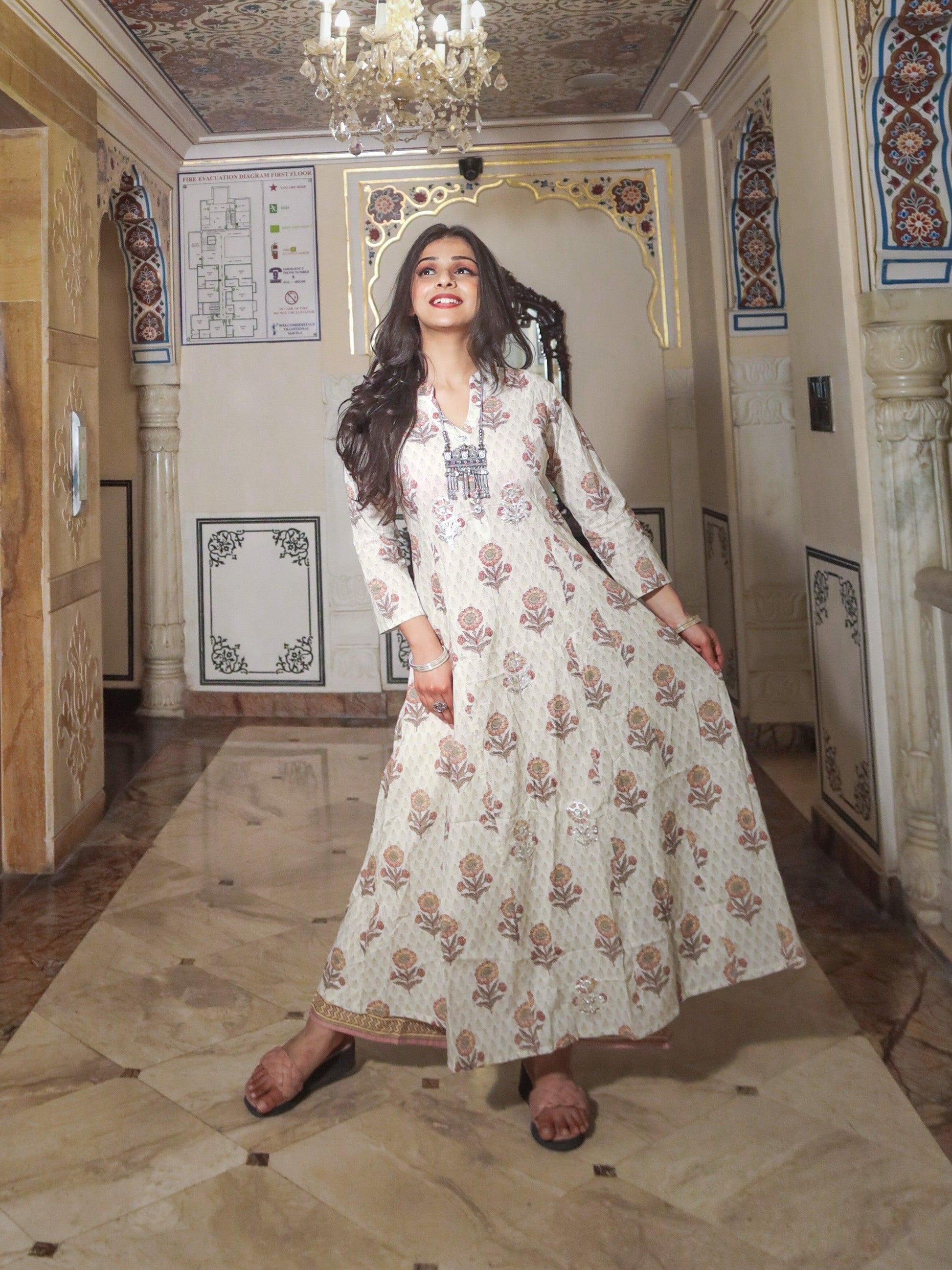  ivory white self print cotton kurti with palazzo set - world.com