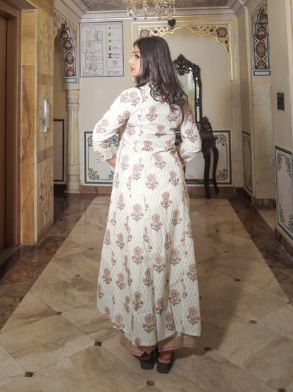  ivory white self print cotton kurti with palazzo set - world.com