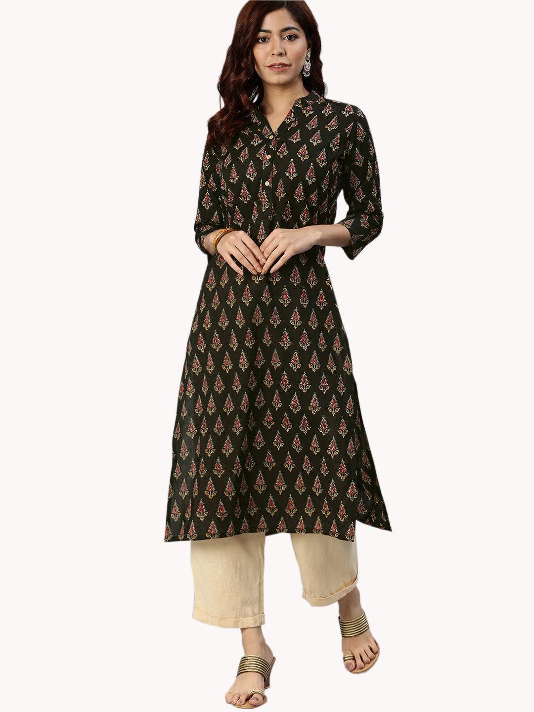  Black Buti Print Cotton Kurta -  world
