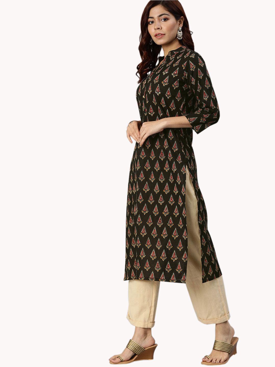 Black Buti Print Cotton Kurta -  world
