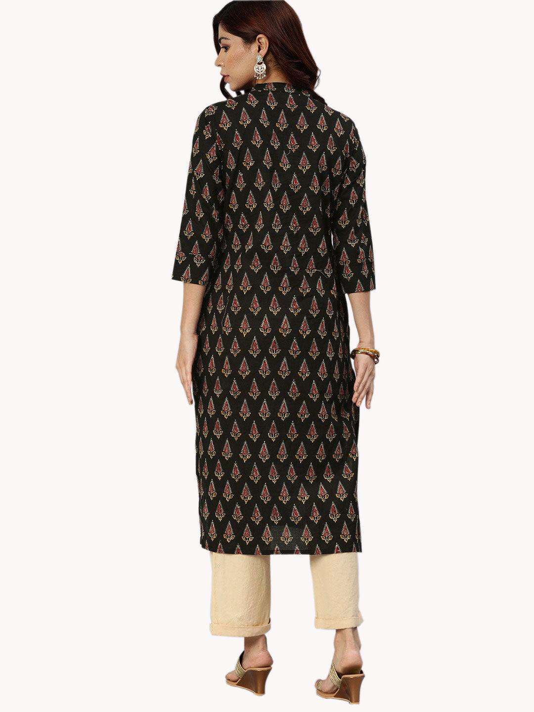  Black Buti Print Cotton Kurta -  world