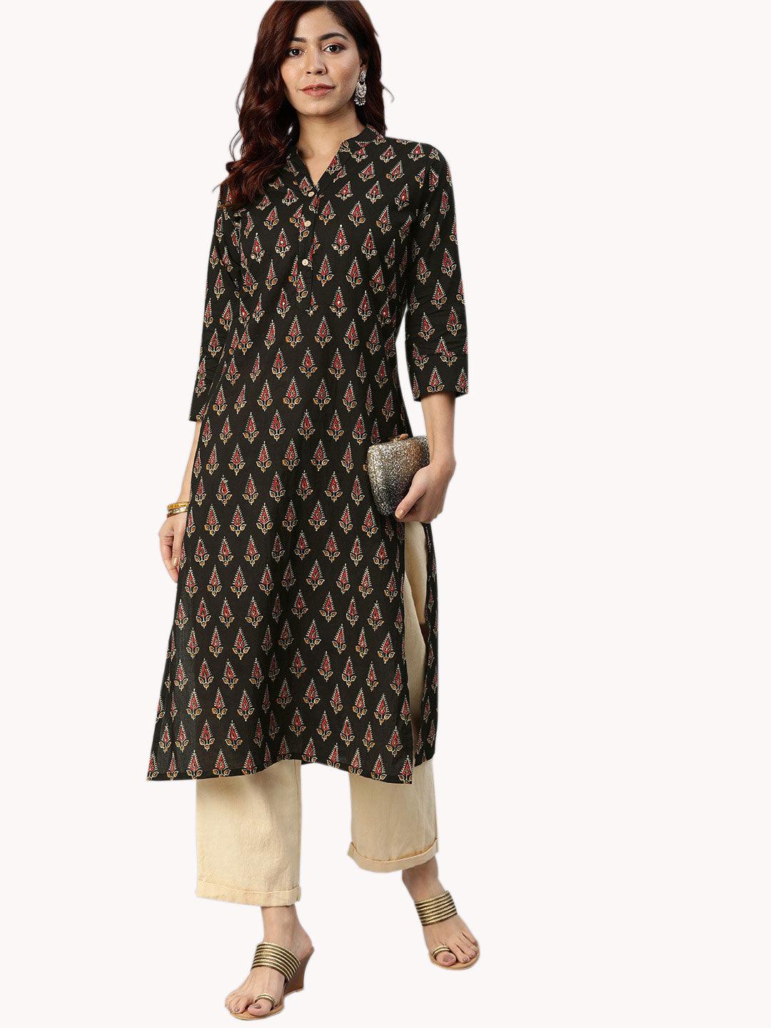  Black Buti Print Cotton Kurta -  world