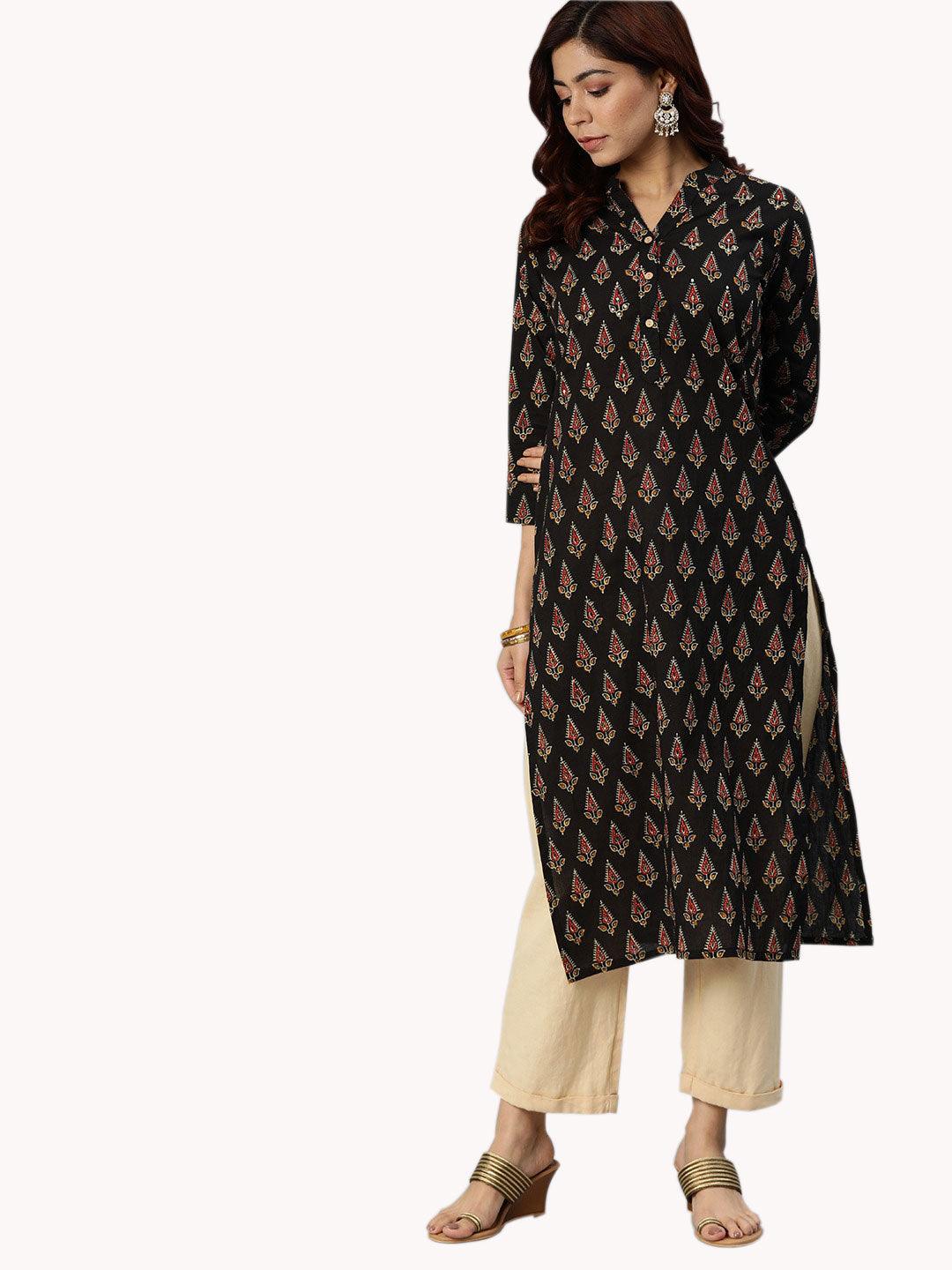  Black Buti Print Cotton Kurta -  world