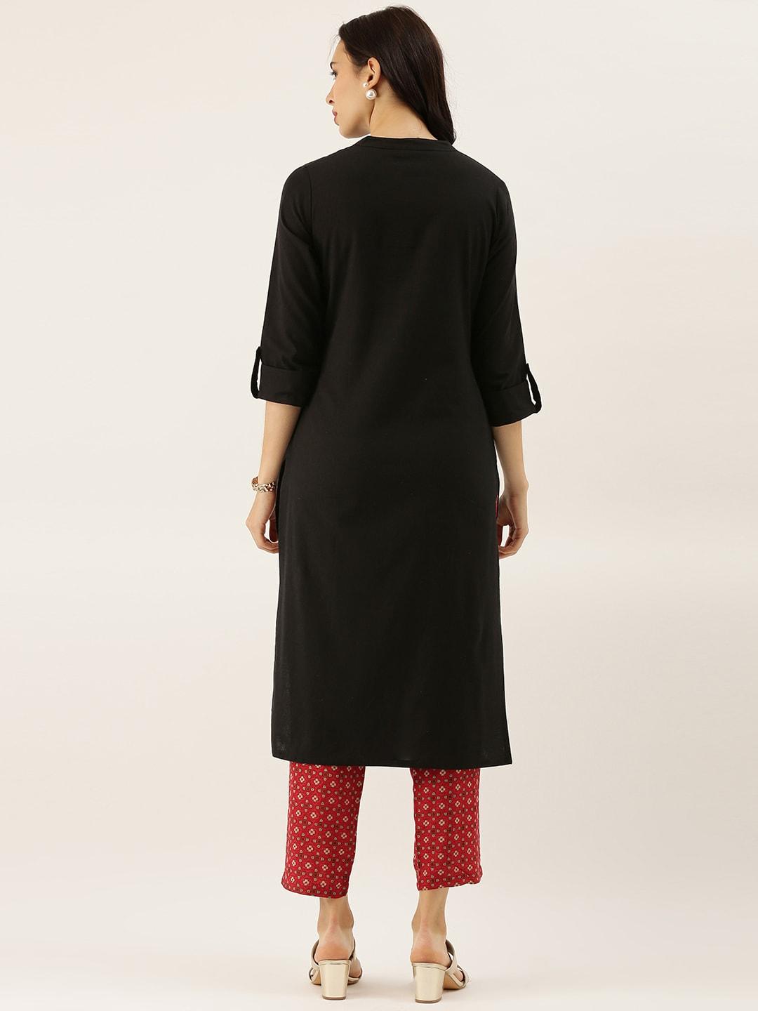  Black Solid Straight Roll up Kurti -  world