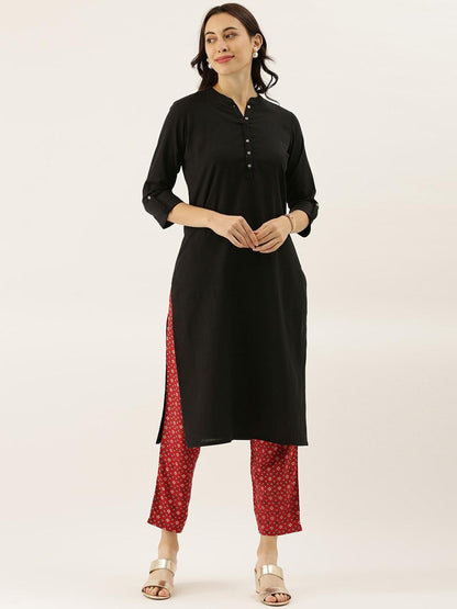  Black Solid Straight Roll up Kurti -  world