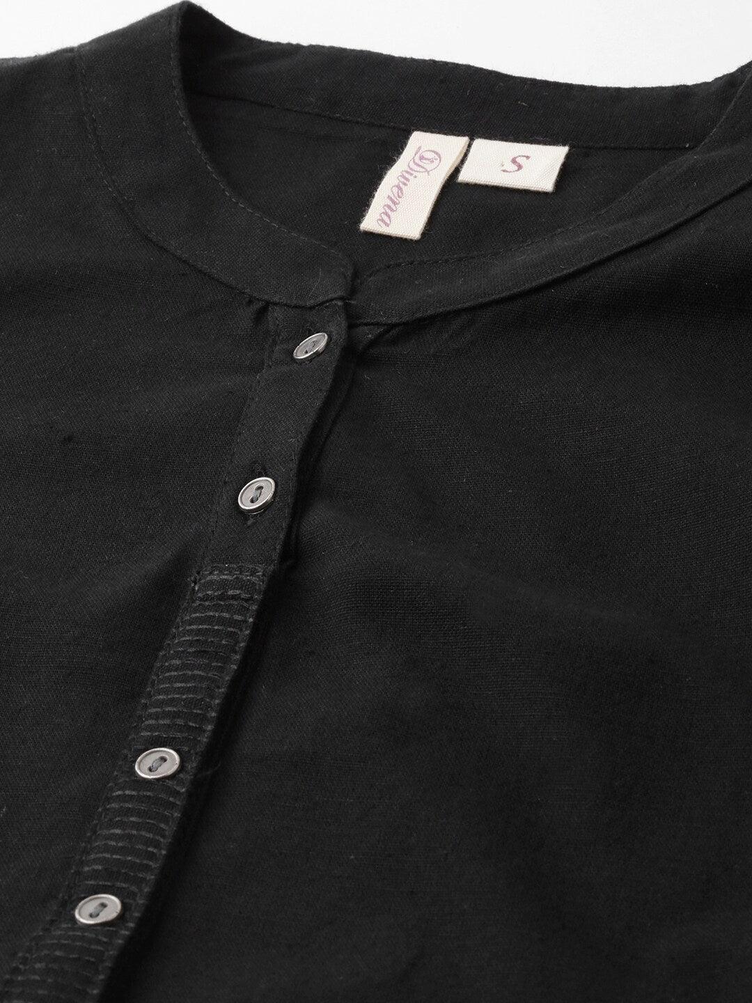  Black Solid Straight Roll up Kurti -  world