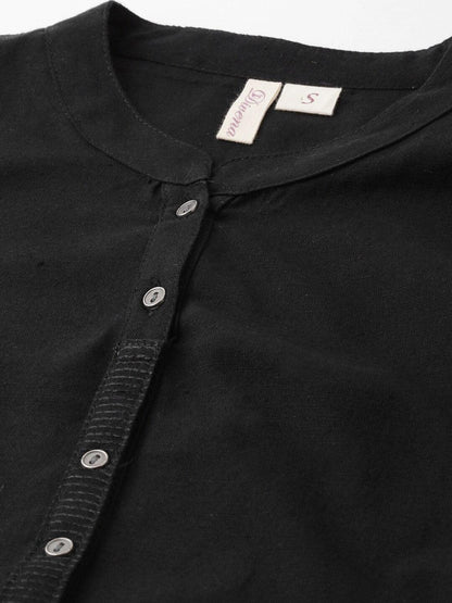  Black Solid Straight Roll up Kurti -  world
