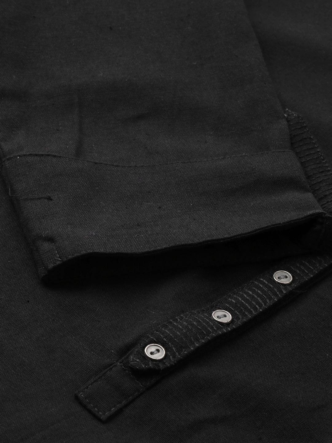  Black Solid Straight Roll up Kurti -  world