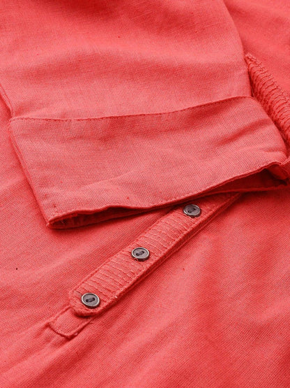  Peach Solid Straight Roll up Sleeve Kurti -  world