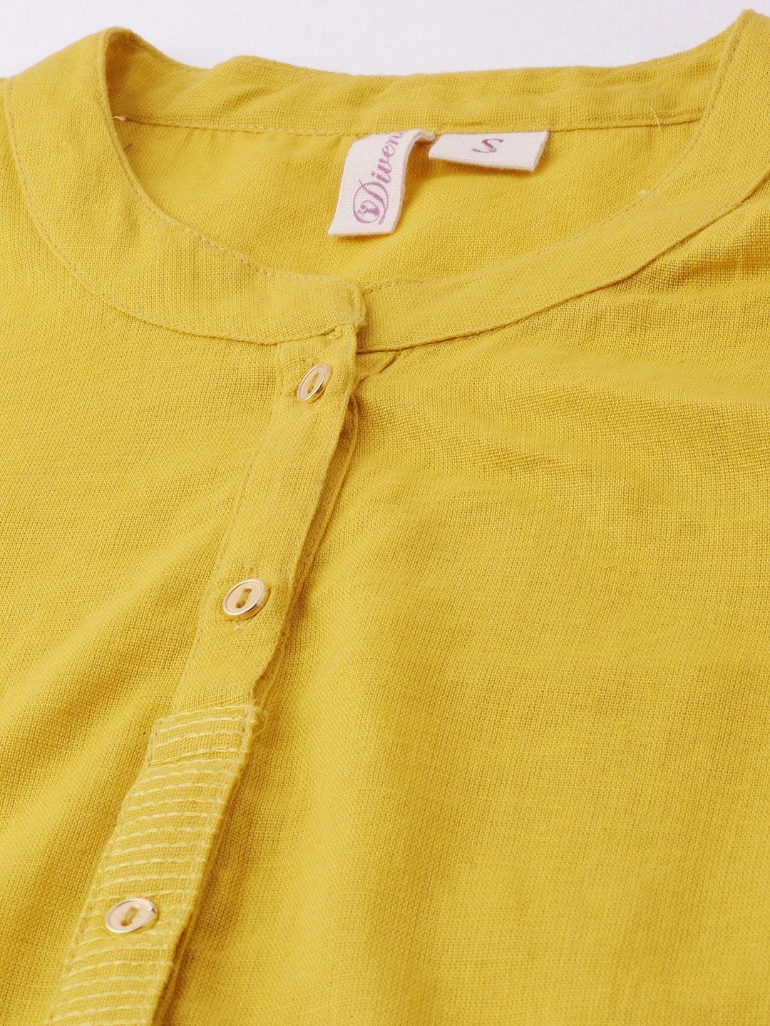  Yellow Solid Straight Roll up Sleeve Kurti -  world
