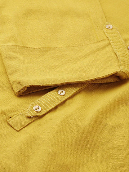  Yellow Solid Straight Roll up Sleeve Kurti -  world