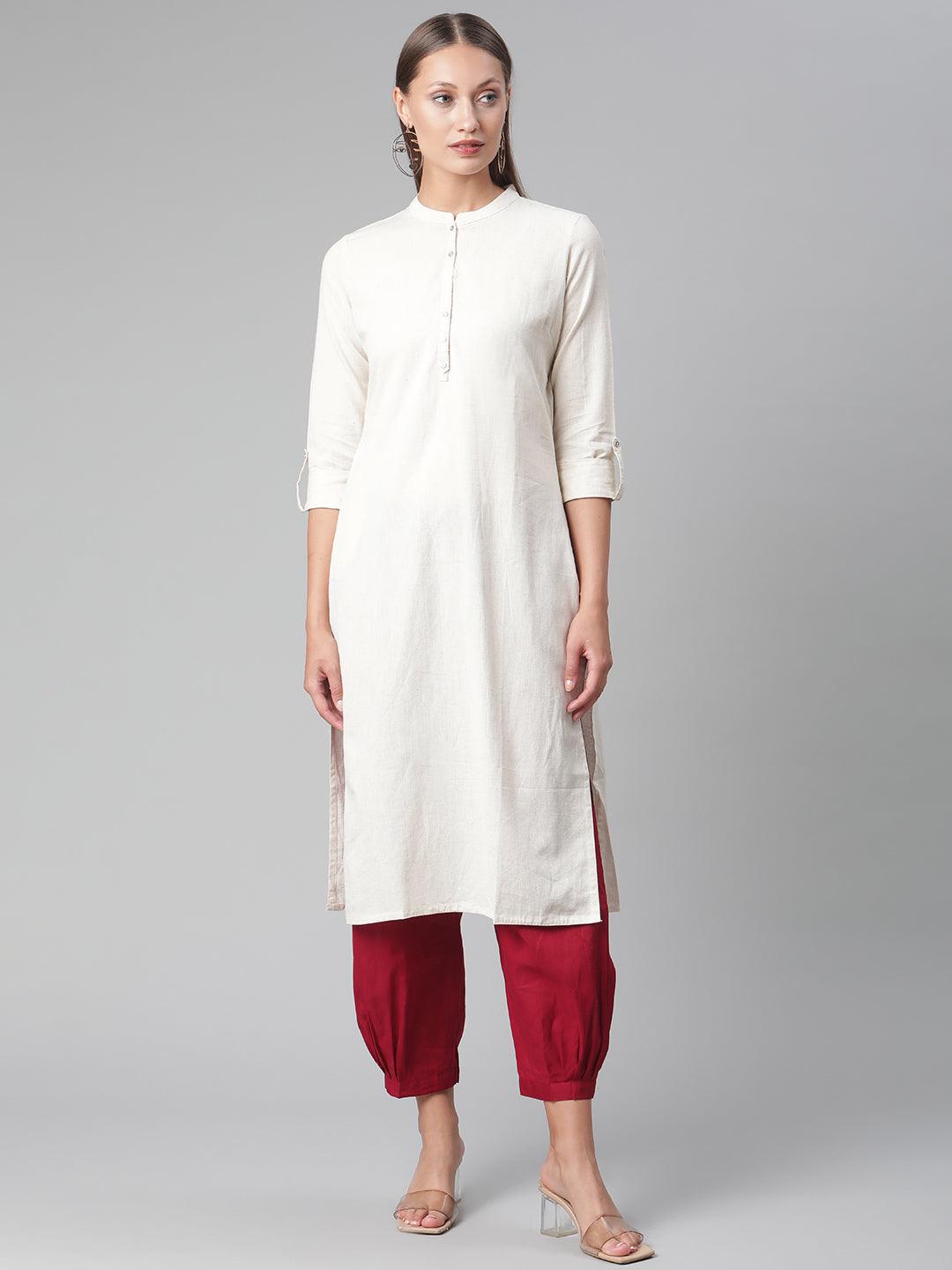  Solid Beige Cotton Kurta -  world