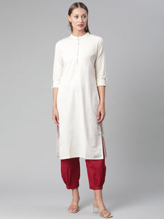 Solid Beige Cotton Kurta