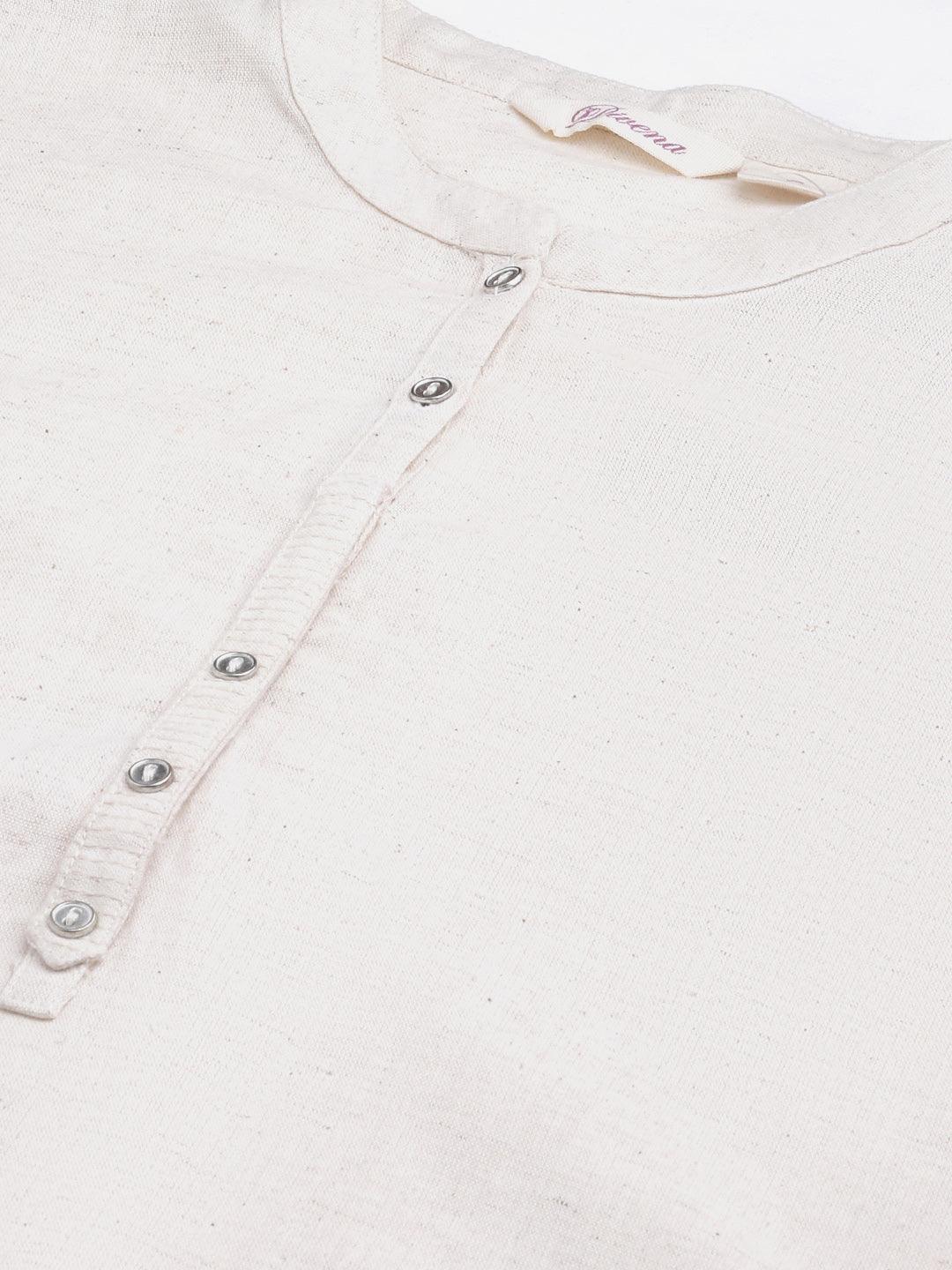  Solid Beige Cotton Kurta -  world