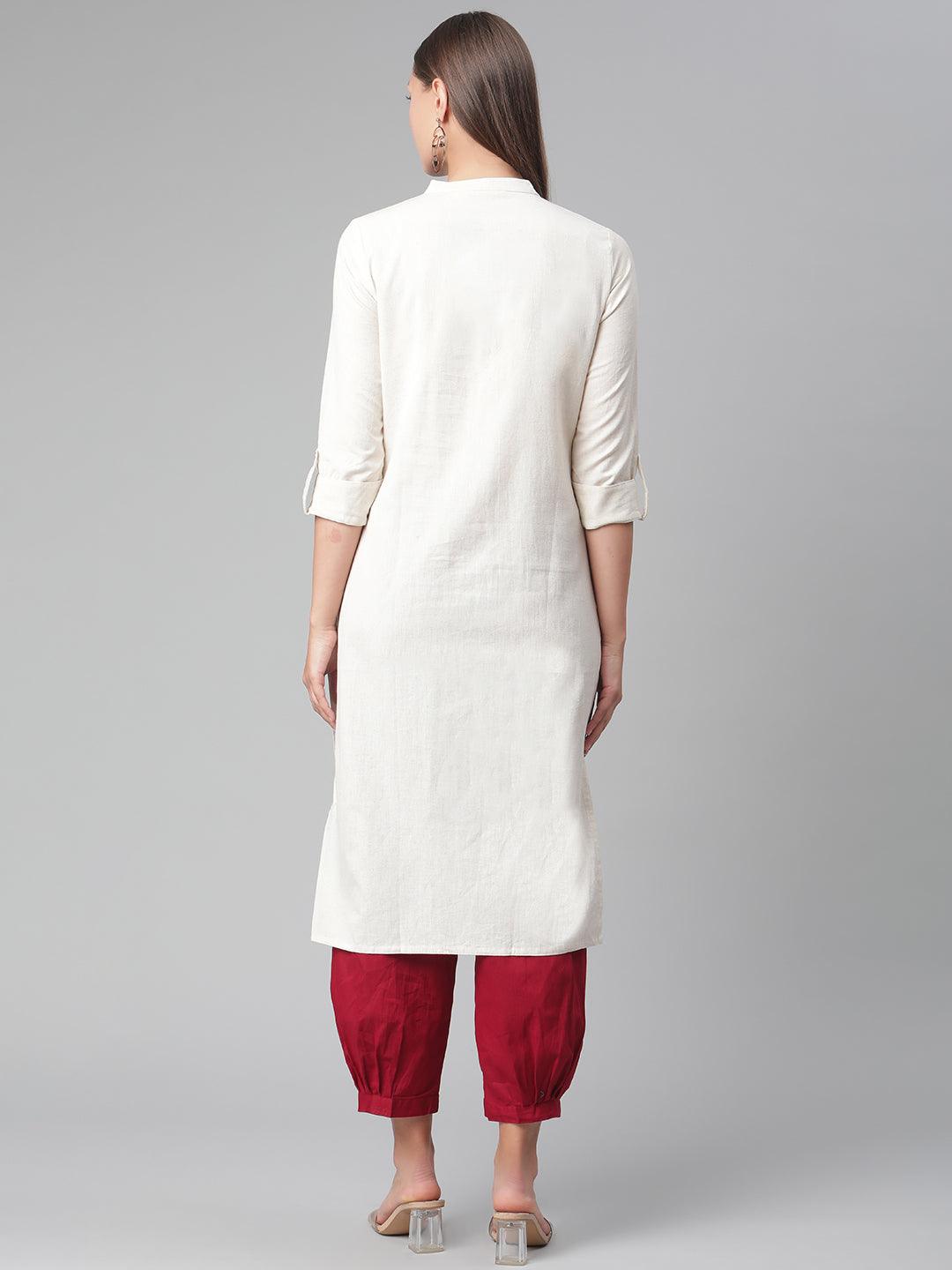  Solid Beige Cotton Kurta -  world