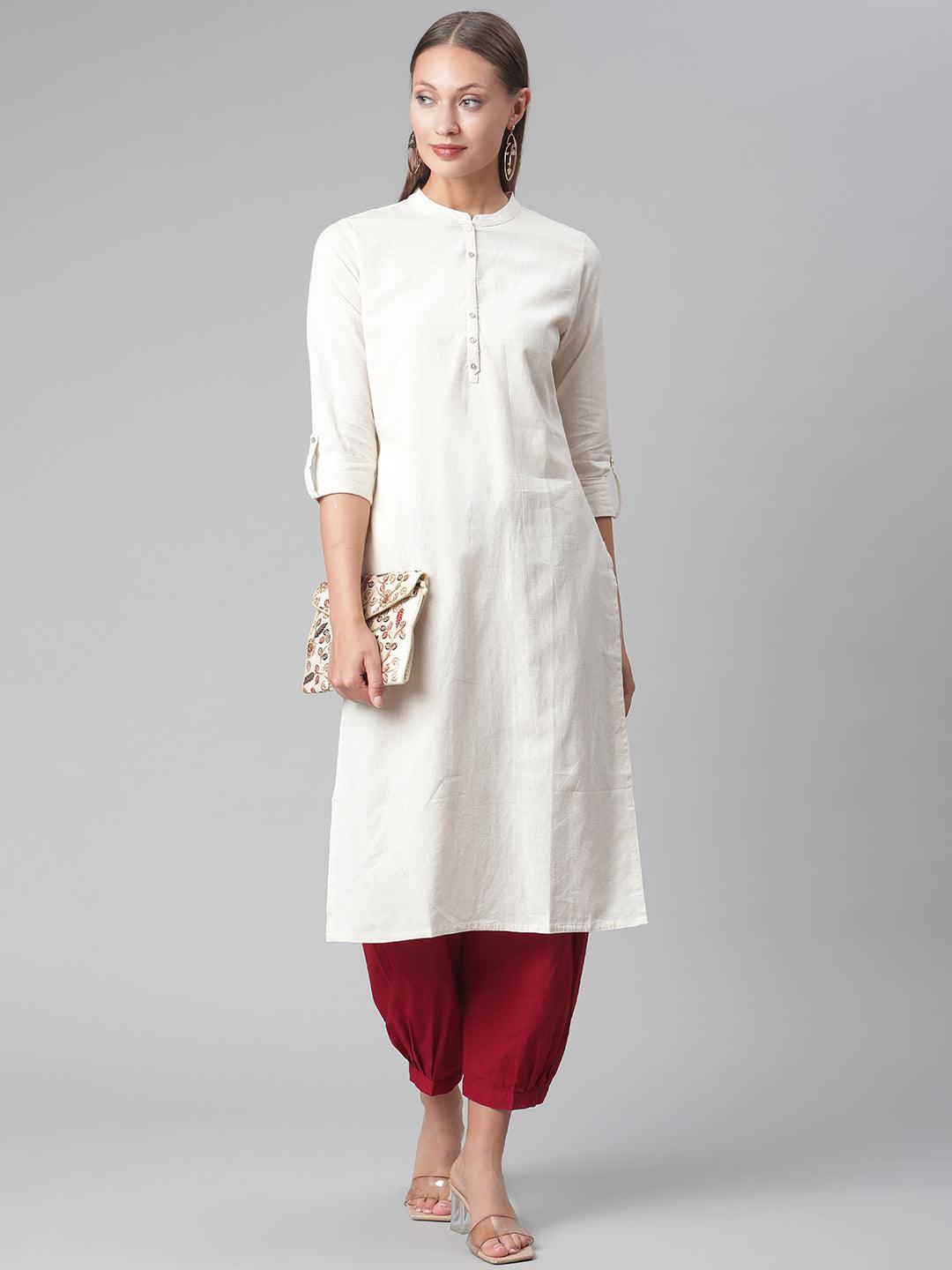  Solid Beige Cotton Kurta -  world