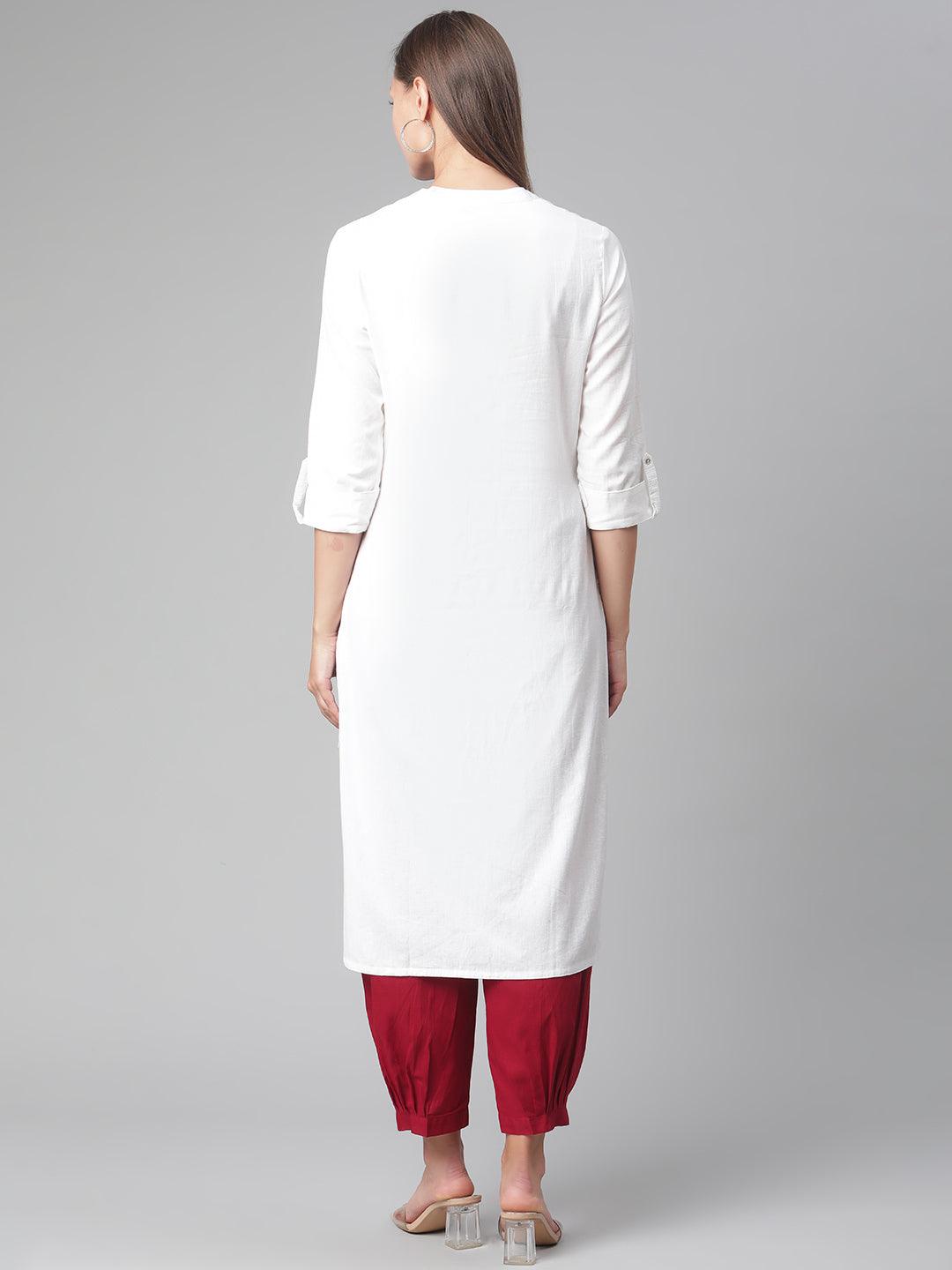  White Solid Pure Cotton Straight Kurta -  world