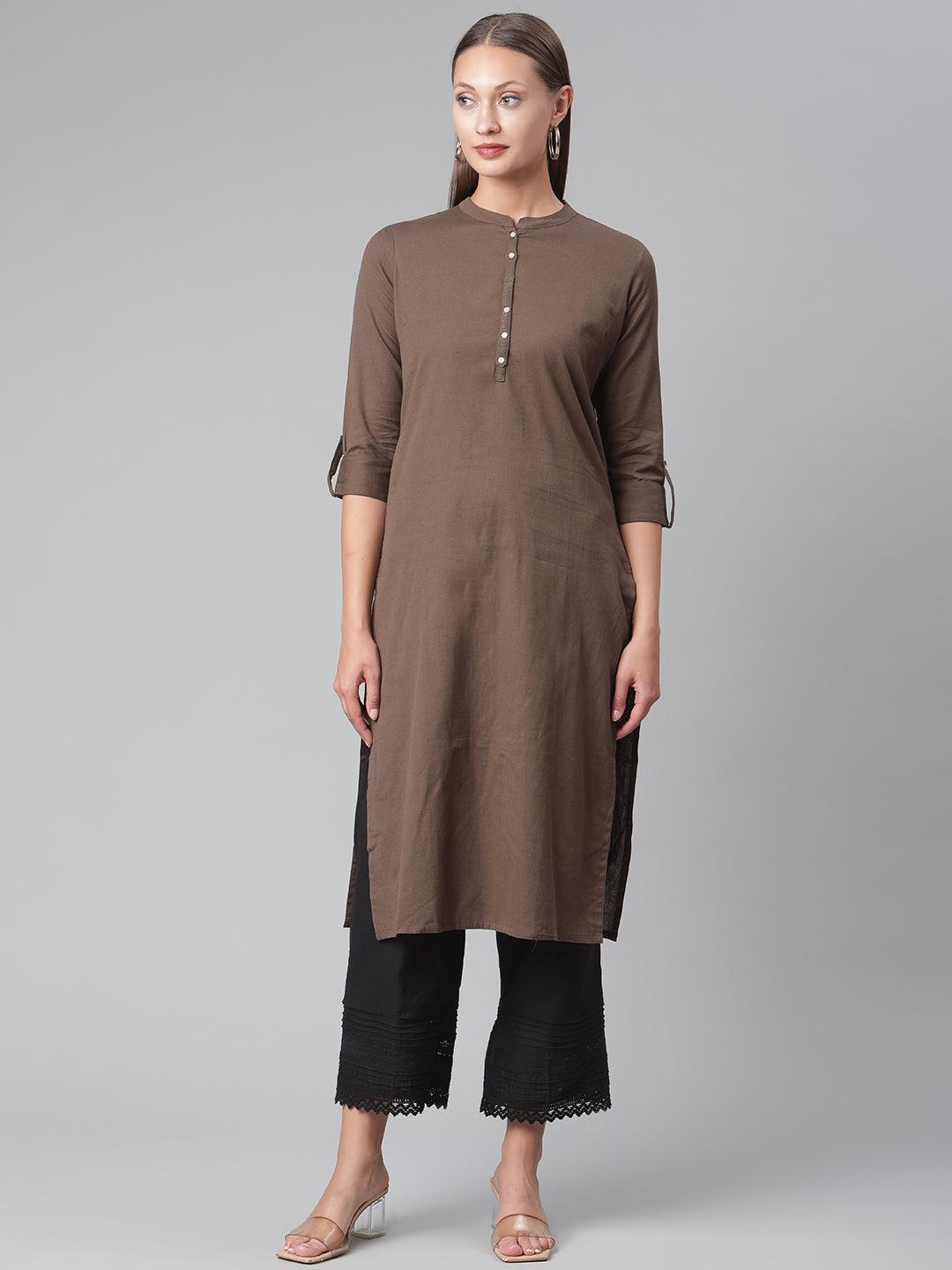  Brown Cotton Straight Kurti -  world