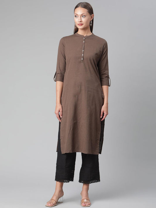  Brown Cotton Straight Kurti -  world