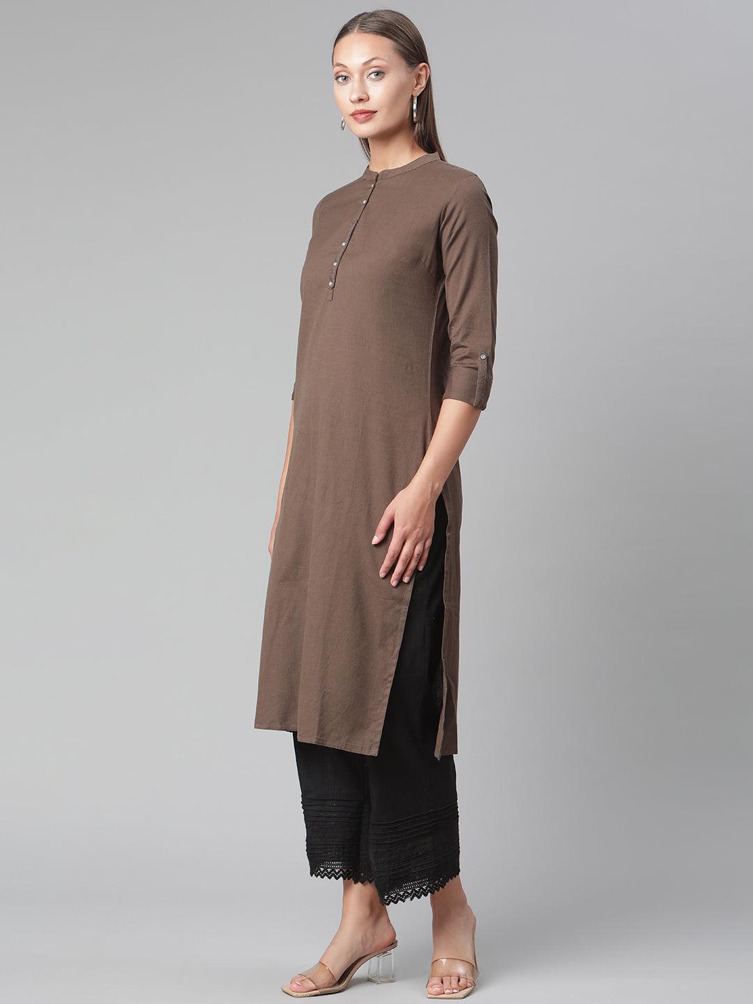  Brown Cotton Straight Kurti -  world